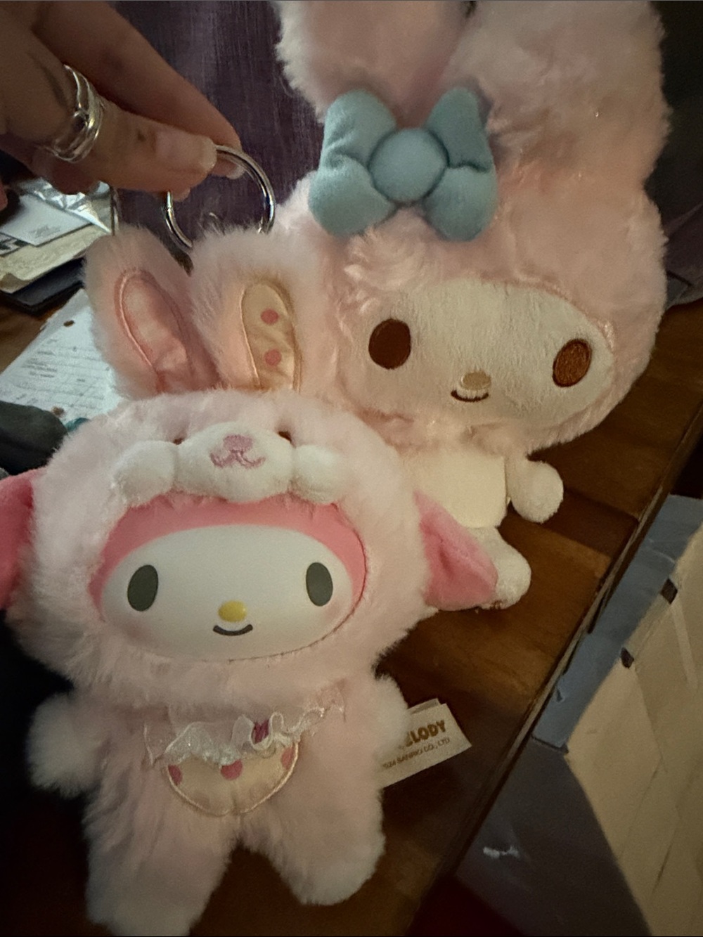 Sanrio My Melody Plush Keychain Duo – Pink with Blue Bow